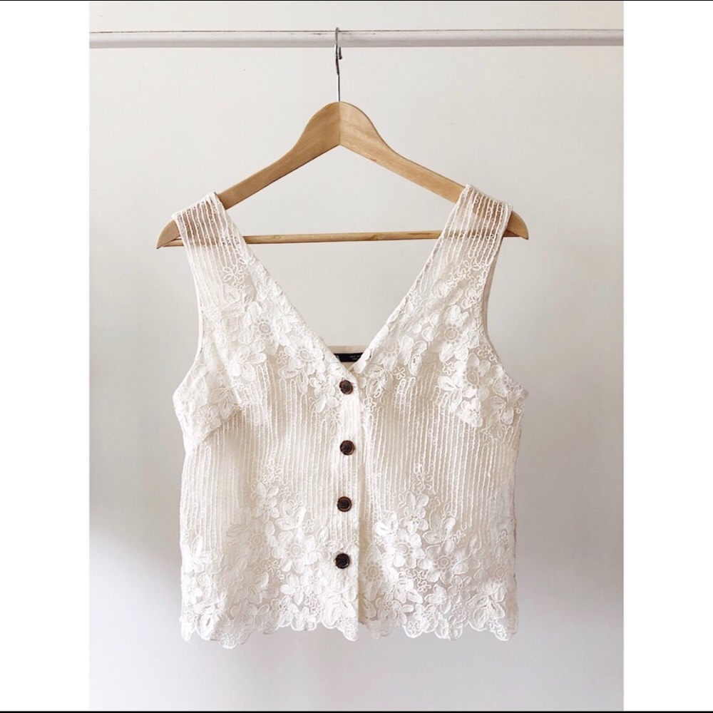 Zara White floral lace crop top